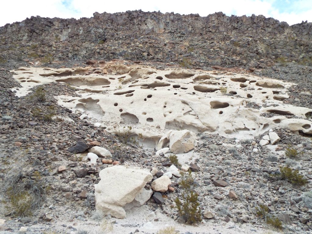 This is what that hillside looked like once we arrived at it.  It is the first sign of tafoni features: