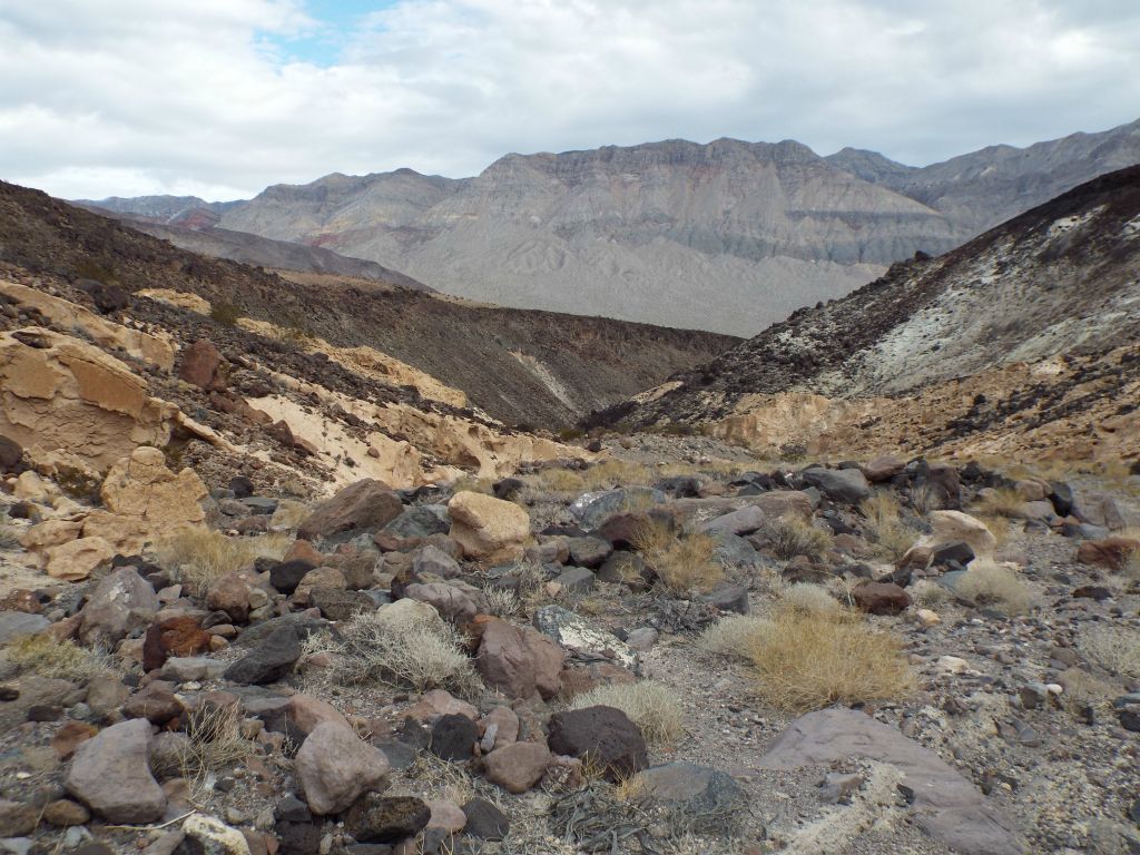 Looking back down the wash, you can see that the hiking was not that comfortable as there were so many boulders to contend with: