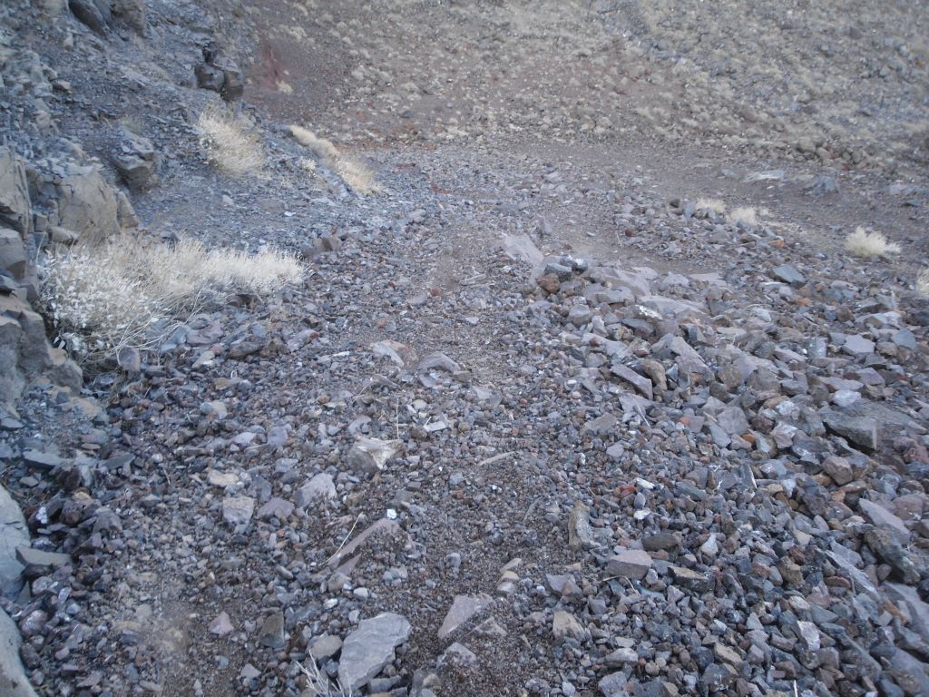 Finally, I came out upon a long slope of loose rocks forming a landslide.  I carefully made my way down this area: