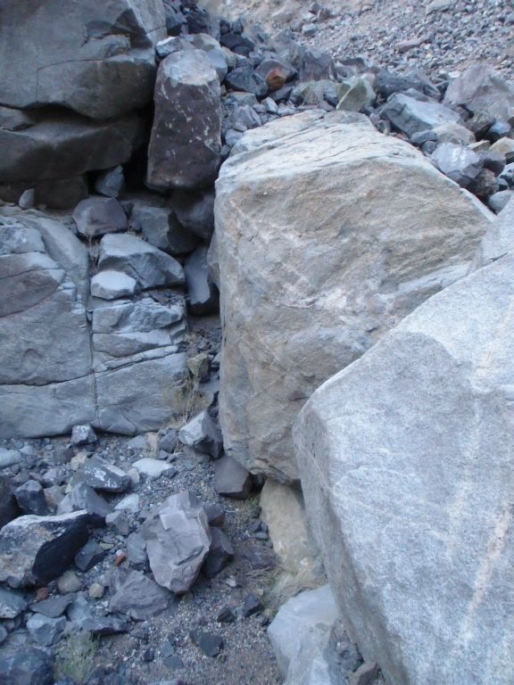 Taking a closer look at the 4th dry fall.  As you can see, a couple of massive boulders have become wedged and formed an unclimbable wall once sediment filled in the empty spaces: