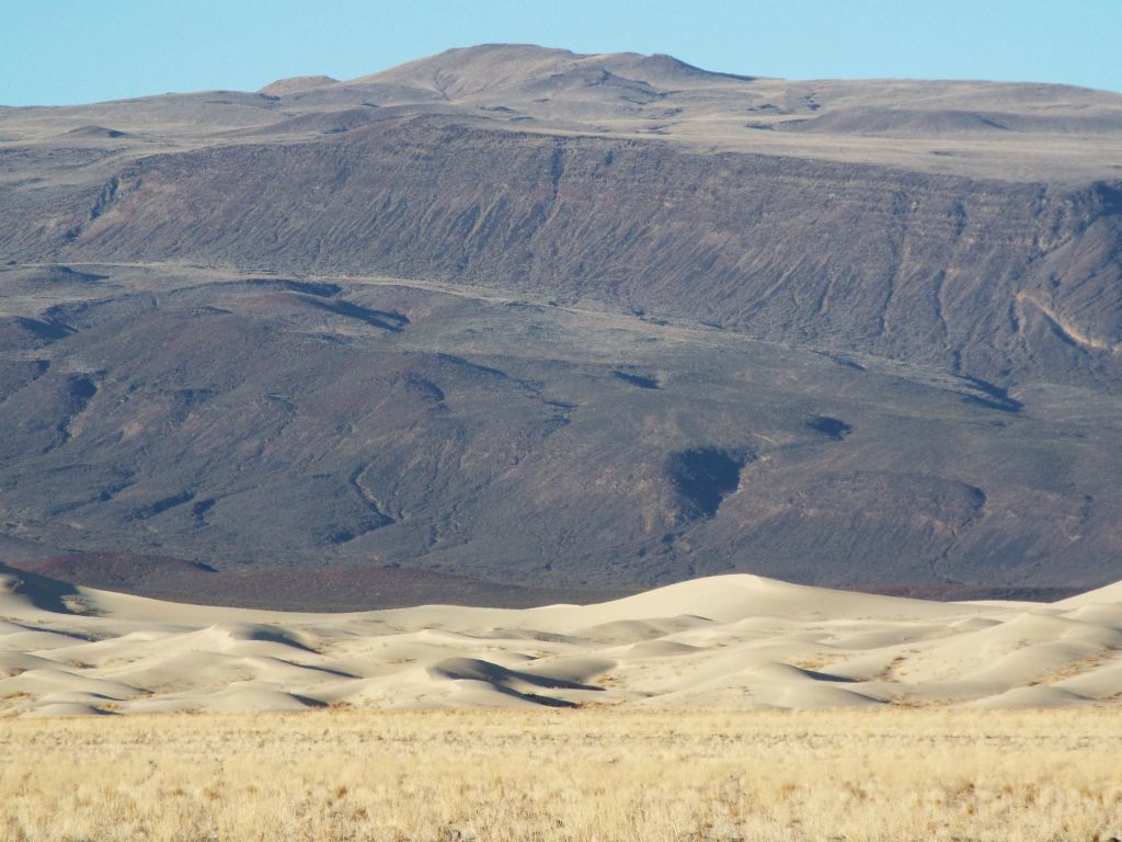 Eureka Peak can be seen here towering above the back half of the Eureka Sand Dunes: