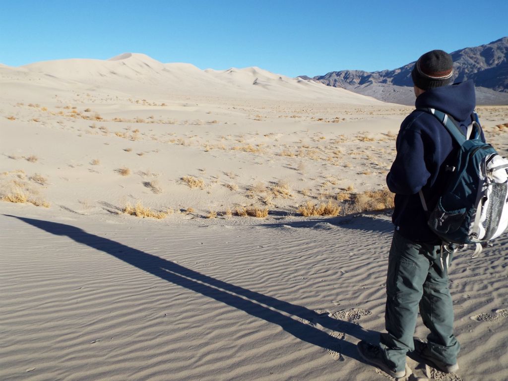 My brother Jim looking far off into the distance at the front half of the dunes which contain the mountain of sand that we would explore later in the morning: