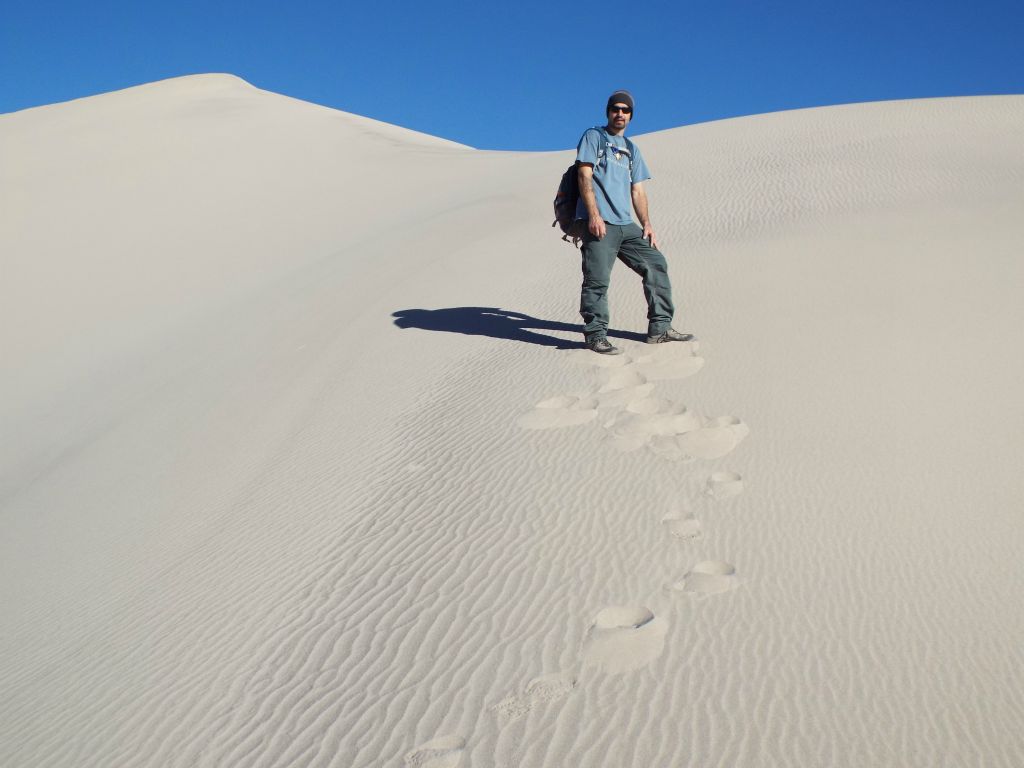 A picture of Jim hiking up to our first targeted peak: