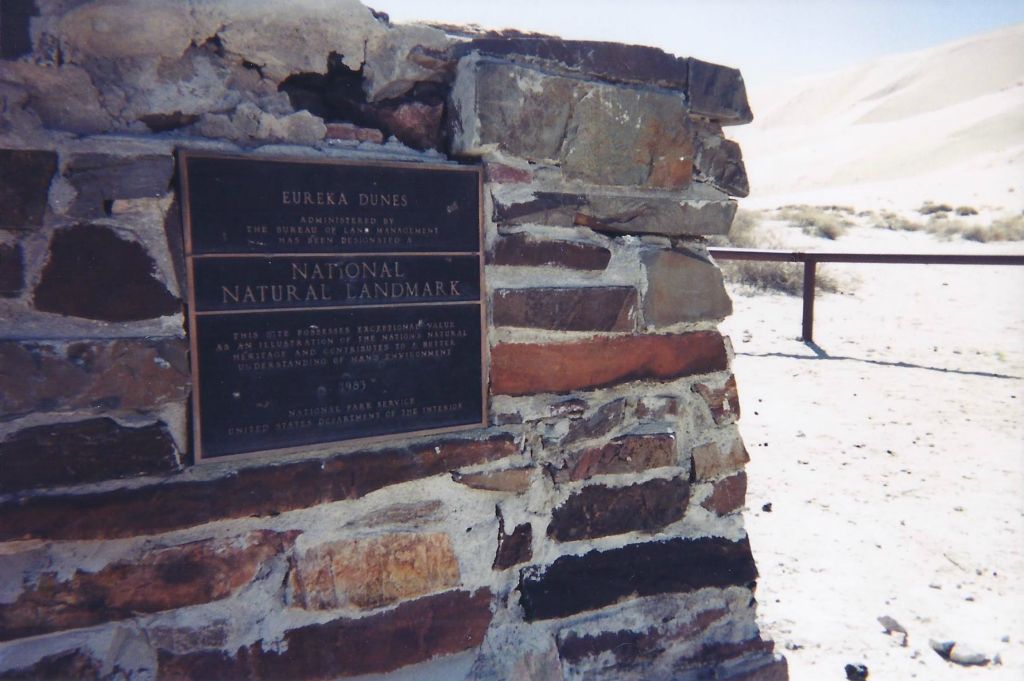 This older picture in my collection shows a Natural Landmark marker which used to be installed at the front of the dunes: