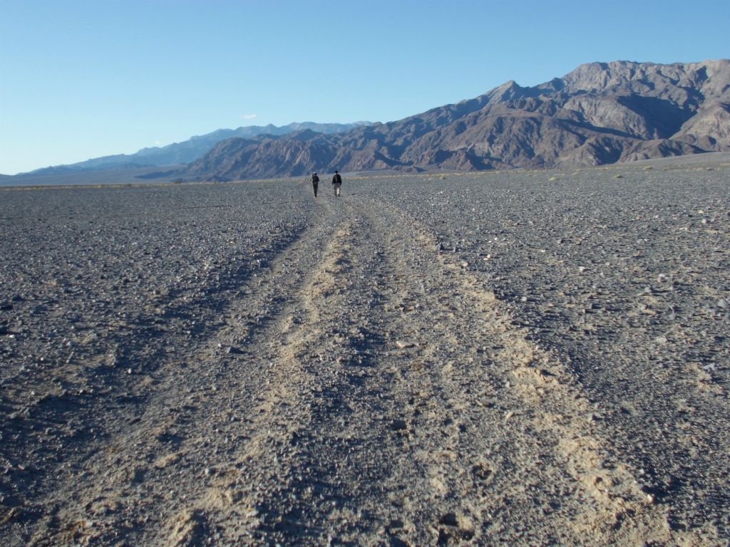 Meeting up with the old closed road which goes out to Cottonball Marsh and the West Side Borax Camp: