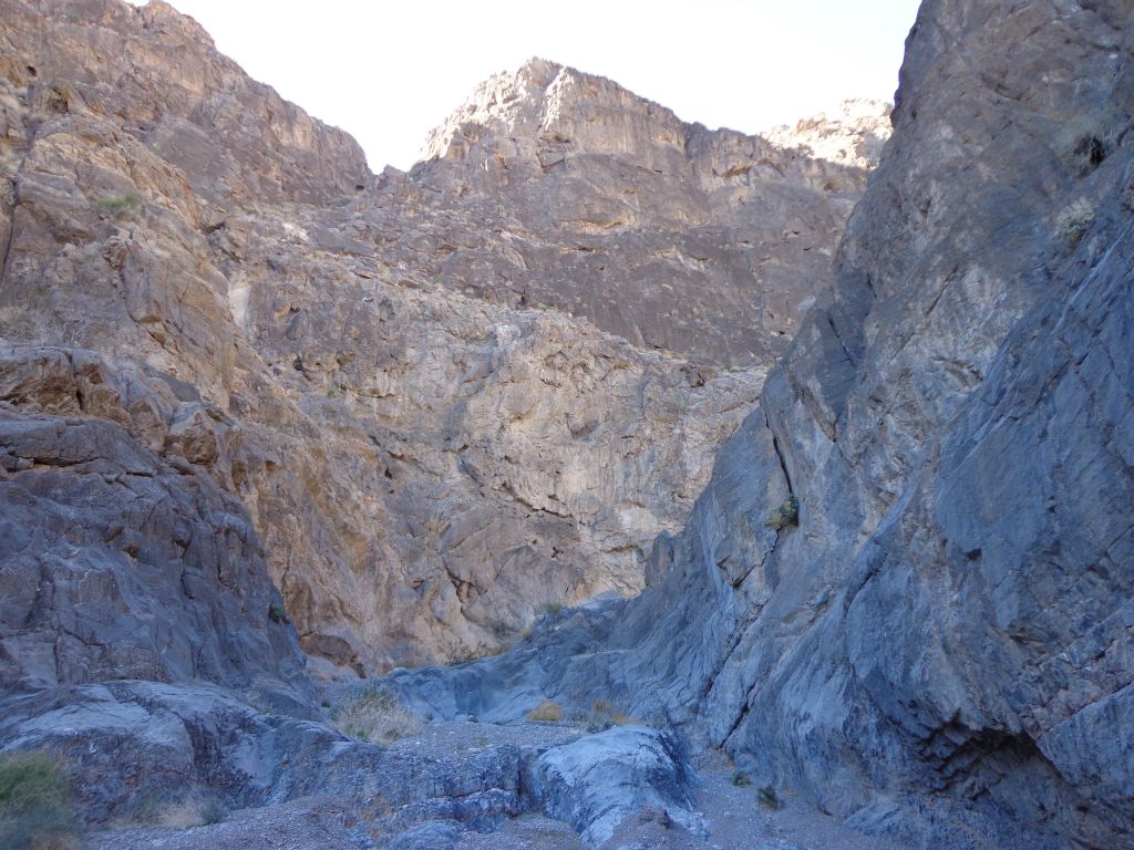 Hiking back up the 1st Narrows with towering peaks above us: