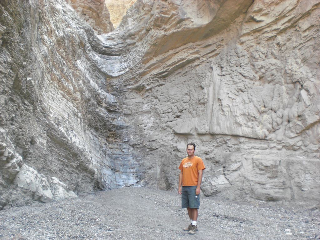 Steve at the 25 foot dry fall in a March 2009 photo.  Up until this trip, I had been to Mosaic Canyon five or more times, yet I had never progressed past this menacing obstacle: