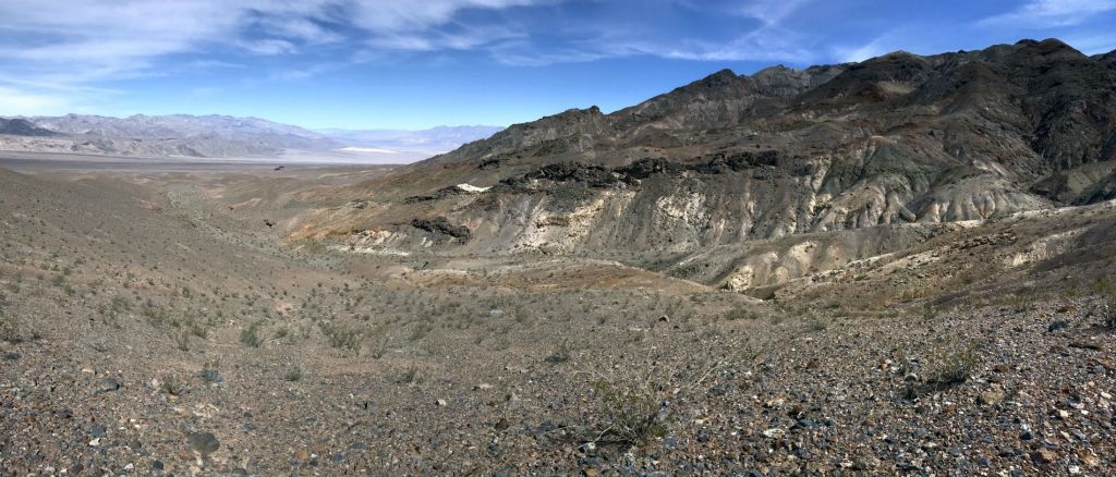 Full panoramic of lower Jalopy Canyon as seen from the ridge above: