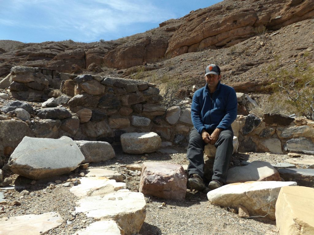 Getting a picture inside the arrastre basin.  This is the final picture taken in Telephone Canyon: