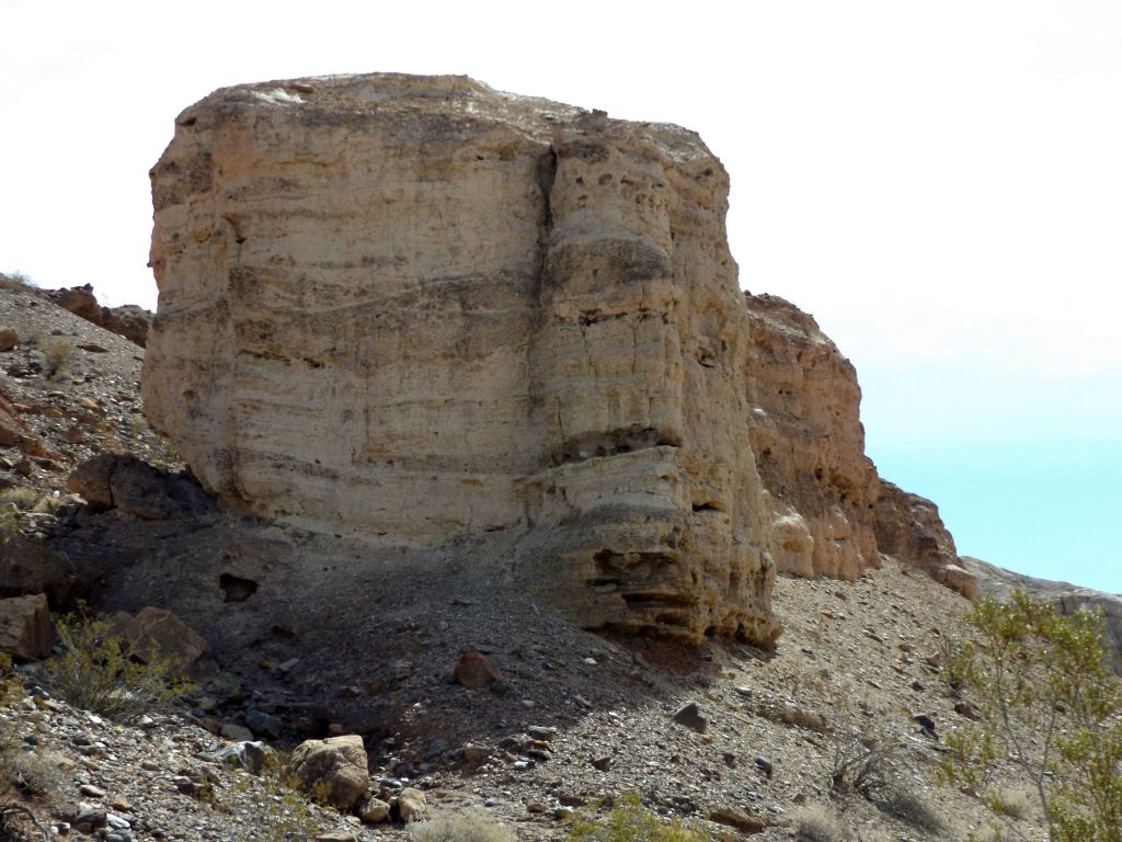 Notice how the backside of this formation is undercut and also how a wash flows behind it and drains into Telephone Canyon in the foreground: