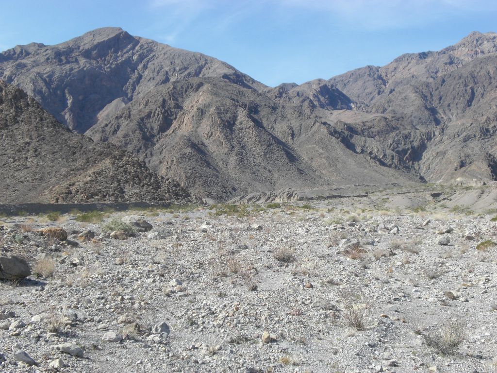 Hiking up the wash as we approach the canyon mouth: