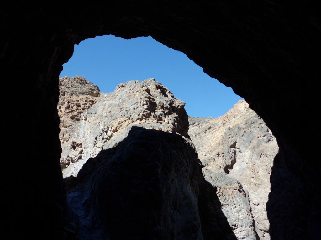 Looking out of the curved grotto at the sky above: