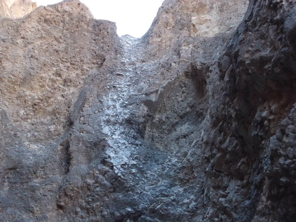 Check out the polished rock where water pours down during rain and floods: