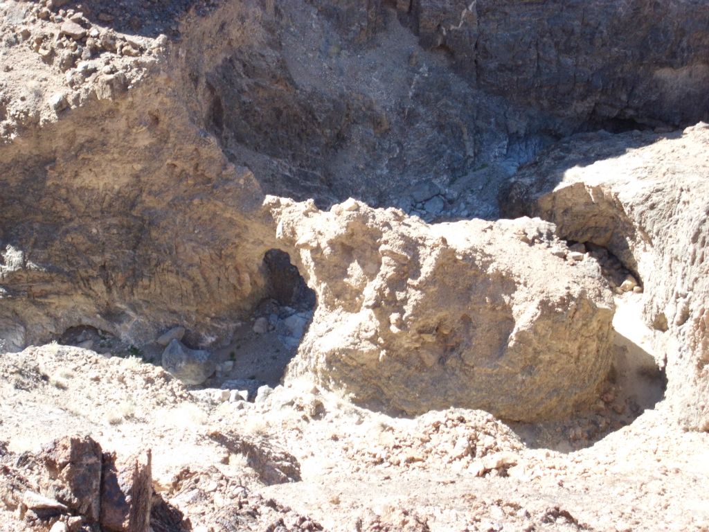 Zooming in, notice how the water flow in the canyon used to go in a semi-circle around to the right of the bridge.  But now that area has been filling in by rockslides and so all the water flows underneath Tucki Bridge: